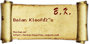 Balan Kleofás névjegykártya